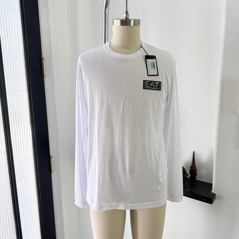 Emporio Armani EA7 Men's White 100% Long Sleeve Cotton‎ T-Shirt 7VPT87, XX-Large